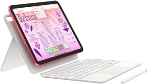 Viser iPad, Magic Keyboard Folio og Apple Pencil.